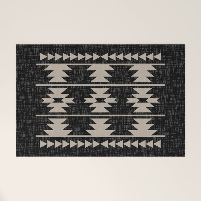 Southwestern Pattern 129 Black And Linen Welcome Mat