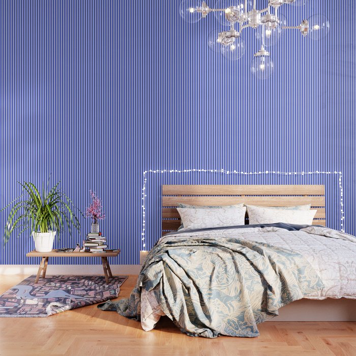 Cobalt Blue And White Vertical Deck Chair Stripe Wallpaper