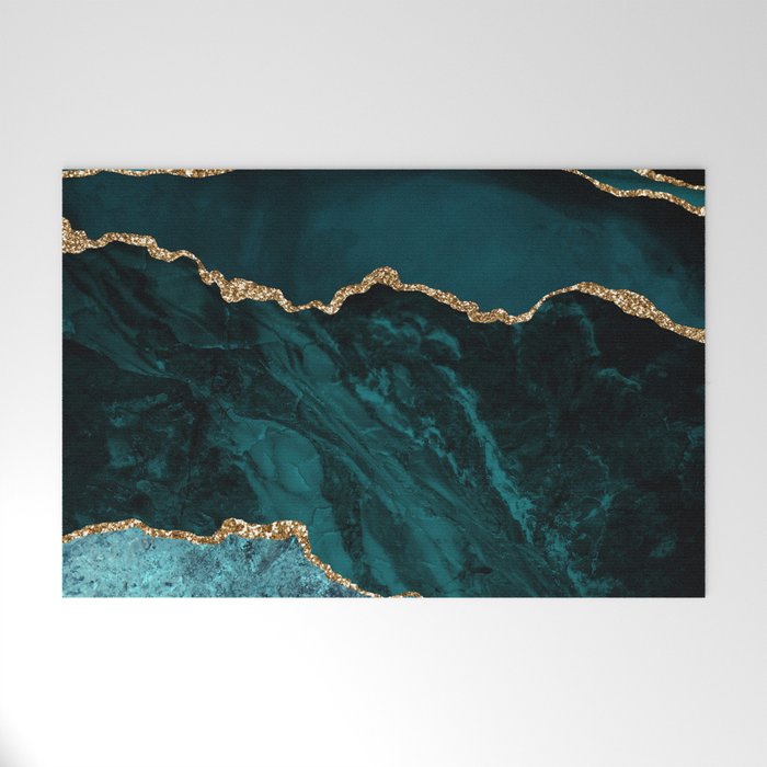 Teal Blue Emerald Marble Landscapes Welcome Mat