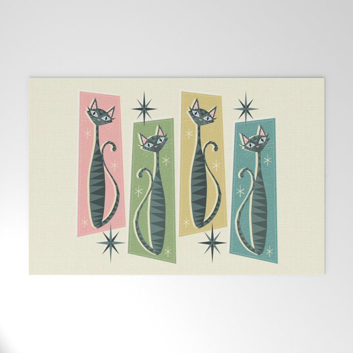 Retro Patchwork Tabbies ©Studioxtine Welcome Mat