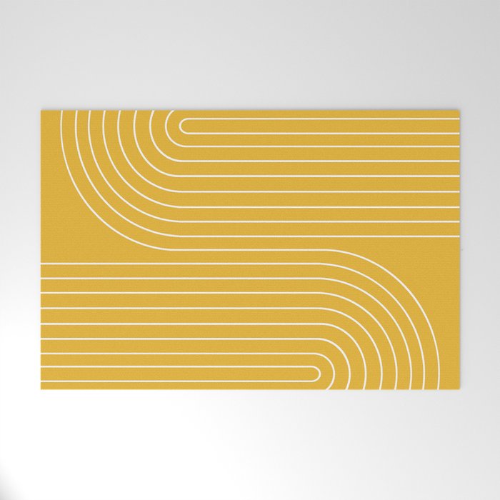 Minimal Line Curvature Viii Golden Yellow Mid Century Modern Arch Abstract Welcome Mat