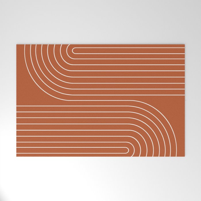 Minimal Line Curvature Ix Red Mid Century Modern Arch Abstract Welcome Mat