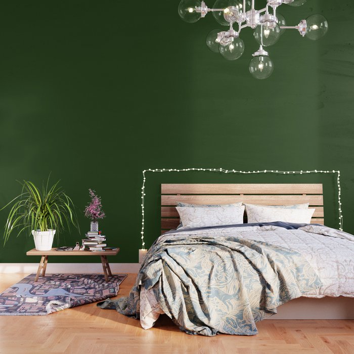 Solid Dark Forest Green Simple Solid Color All Over Print Wallpaper