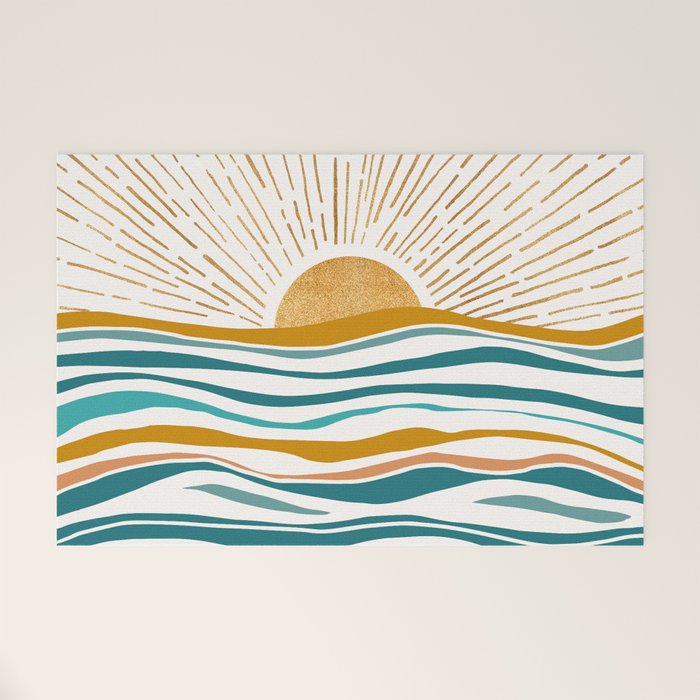 The Sun And The Sea - Gold And Teal Welcome Mat