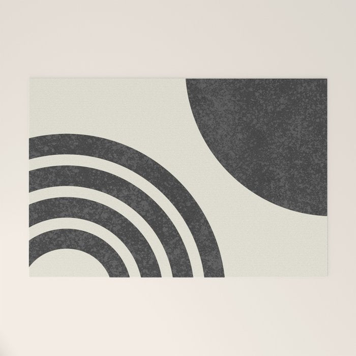 Mid Century Modern - Sun And Rainbow Black And White Welcome Mat