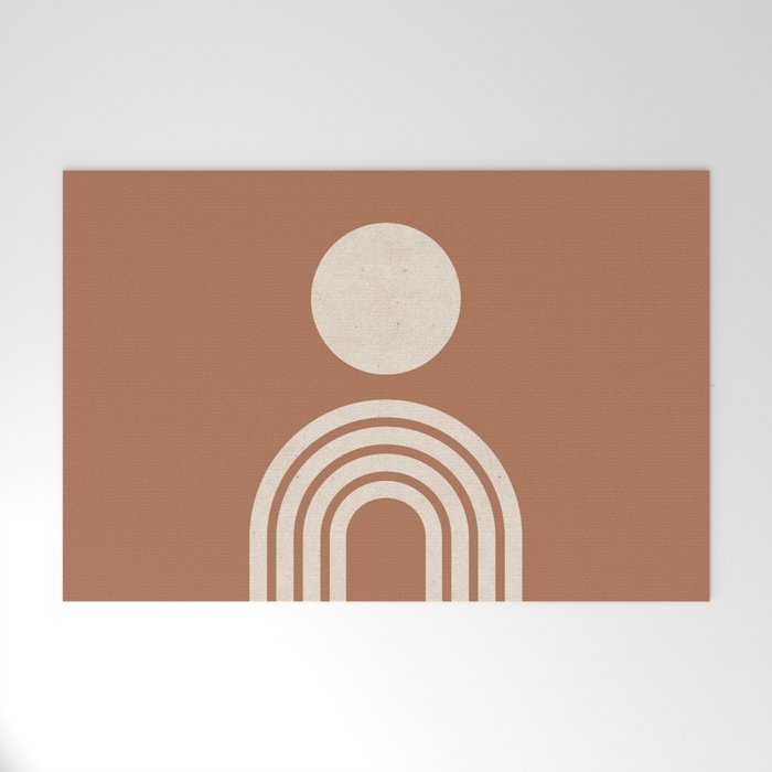 Mid Century Modern Sun And Rainbow On Terracotta Welcome Mat