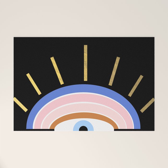 Retro Evil Eye - Black & Gold Welcome Mat