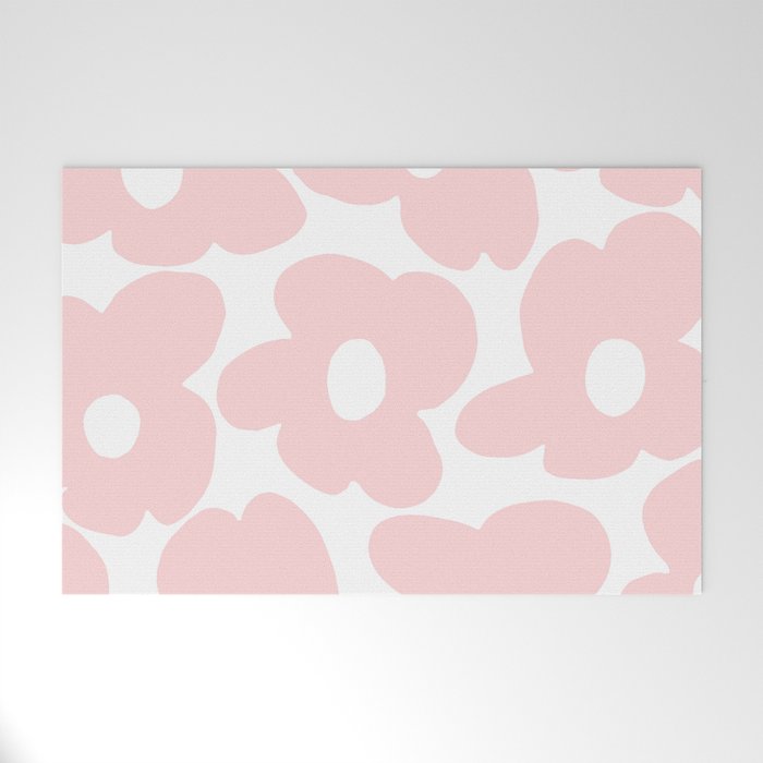 Large Baby Pink Retro Flowers On White Background #Decor #Homestorie #Buyart Welcome Mat