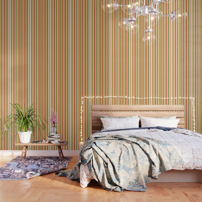 Retro Stripes - Mid Century Modern 50s 60s 70s Pattern In Green, Orange, Yellow, And White Wallpaper