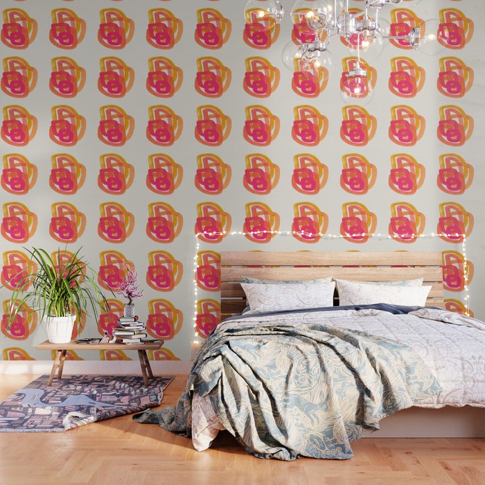 Funky Retro 70'S Style Pattern Orange Pink Greindent Striped Circles Mid Century Colorful Pop Art Wallpaper