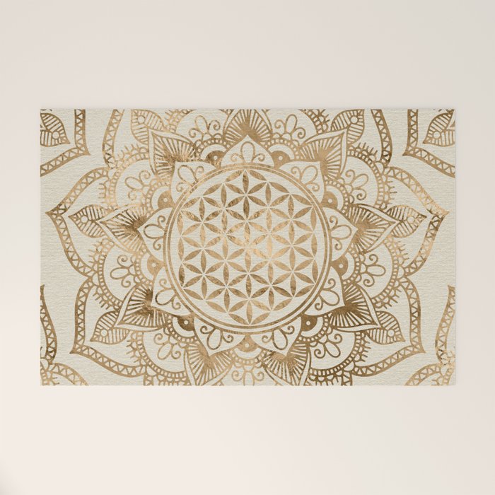 Flower Of Life In Lotus - Pastel Golds And Canvas Welcome Mat
