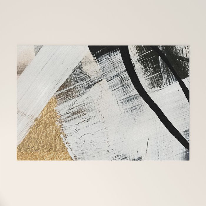 Armor [9]: A Minimal Abstract Piece In Black White And Gold By Alyssa Hamilton Art Welcome Mat