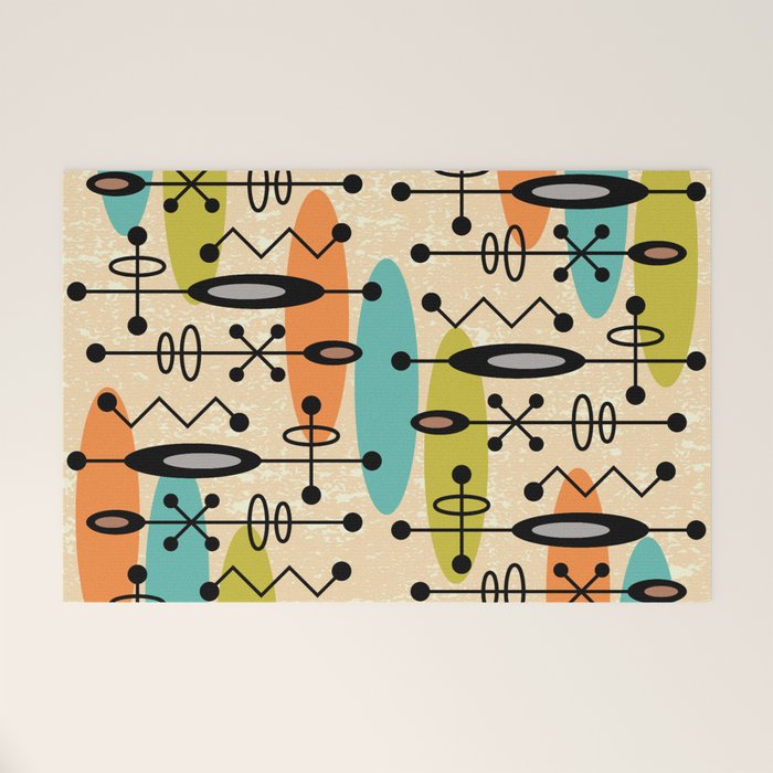 Retro 1950s Style Mid Century Modern Atomic Design 271 Googie Orange Blue And Green Welcome Mat