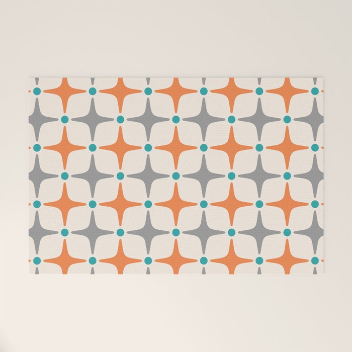 Mid Century Modern Starburst Pattern 993 Pattern Grey Blue And Orange Welcome Mat