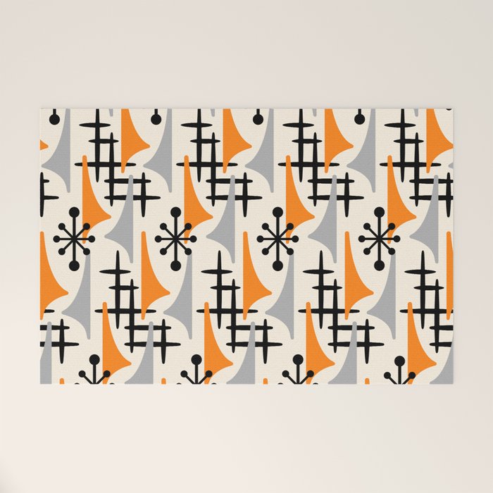 Retro 1950s Style Mid Century Modern Atomic Wing Pattern 834 Googie Orange And Gray Welcome Mat