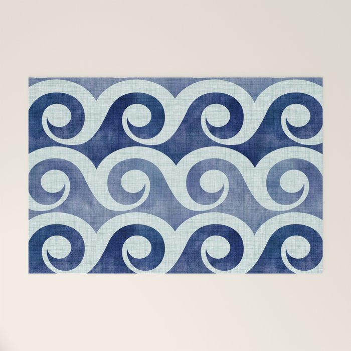 Indigo Geometric Beach Waves Welcome Mat