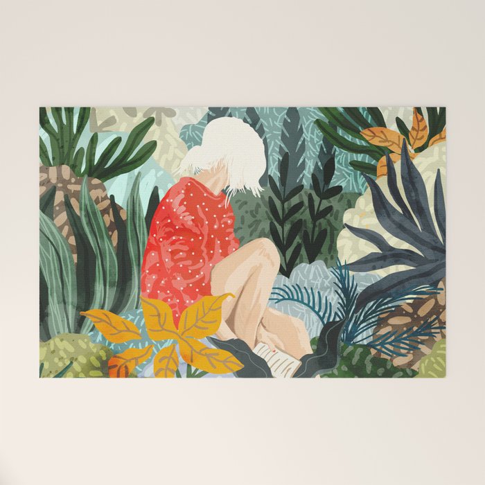 The Distracted Reader | Mindfulness Solo Travel | Bohemian Jungle Botanical Mood | Nature Book Lady Welcome Mat