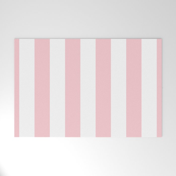 Large White And Light Millennial Pink Pastel Circus Tent Stripe Welcome Mat