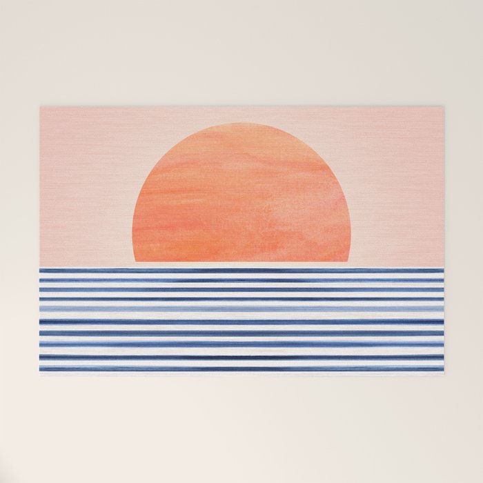 Summer Sunrise Minimal Abstract Landscape Welcome Mat