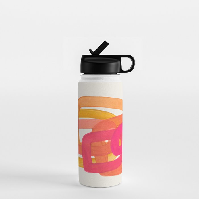Funky Retro 70'S Style Pattern Orange Pink Greindent Striped Circles Mid Century Colorful Pop Art Water Bottle