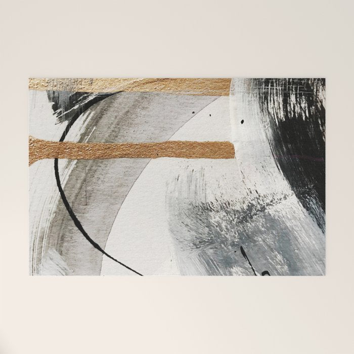 Armor [7]: A Bold Minimal Abstract Mixed Media Piece In Gold, Black And White Welcome Mat