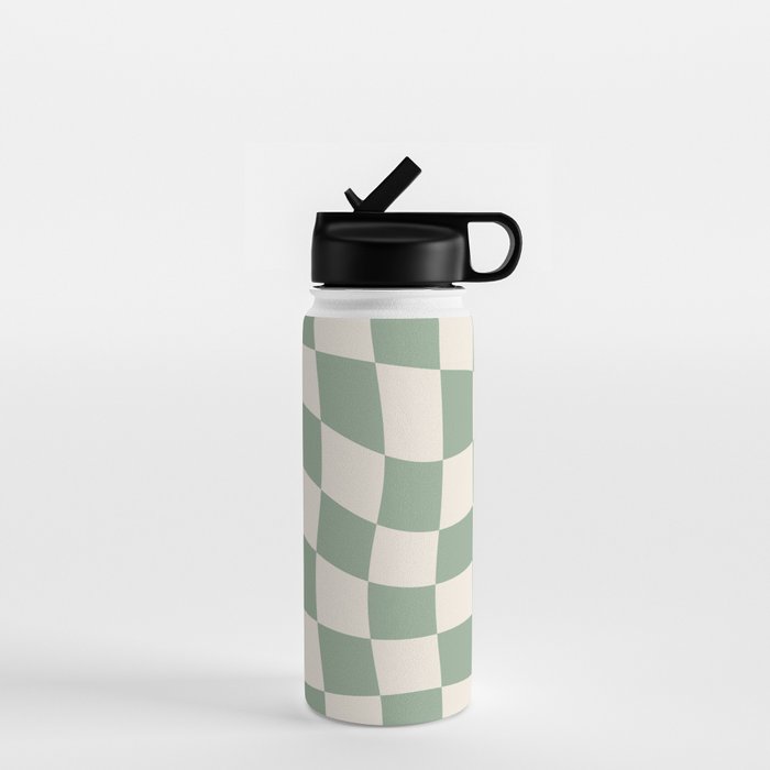 Sage Green Wavy Checkered Pattern Water Bottle