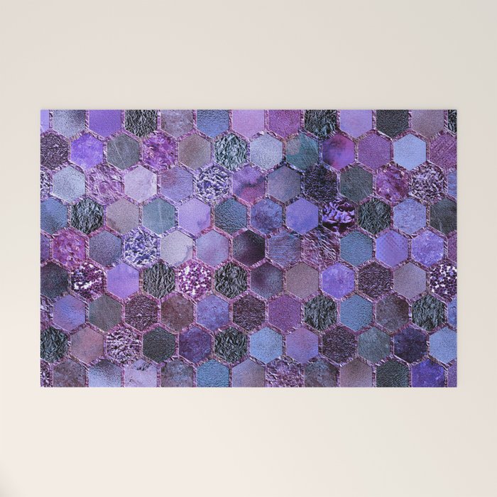 Purple Geometric Hexagonal Elegant & Luxury Pattern Welcome Mat