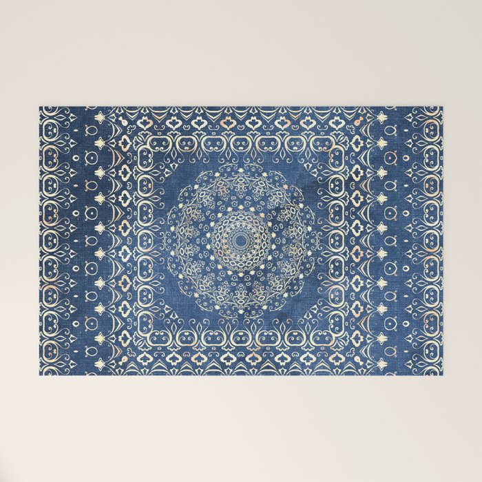 Old Bookshop Magic Mandala In Blue Welcome Mat