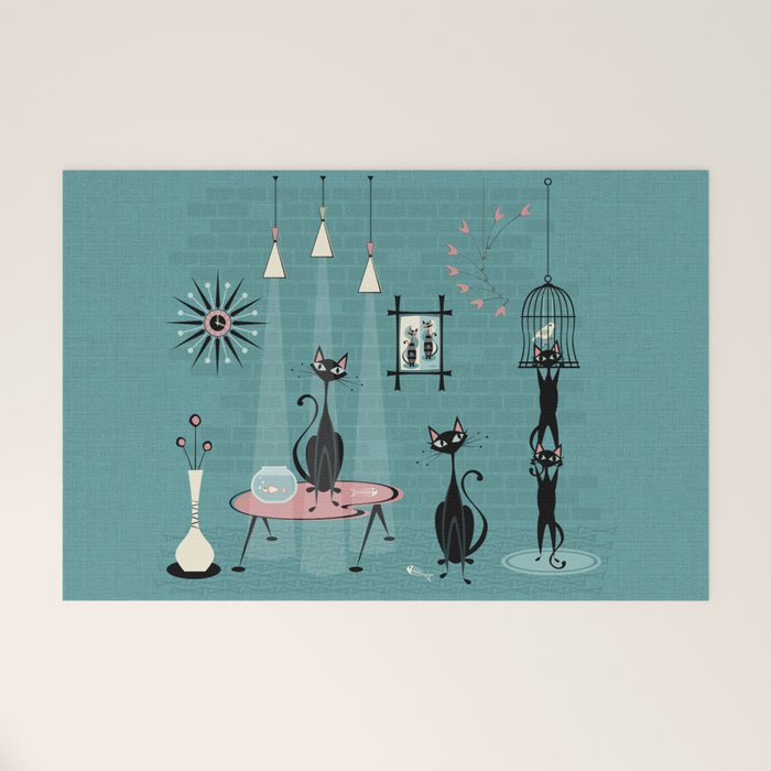 Mid Century Kitty Mischief - ©Studioxtine Welcome Mat