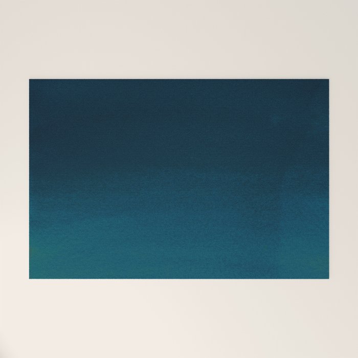 Navy Blue Teal Hand Painted Watercolor Paint Ombre Welcome Mat