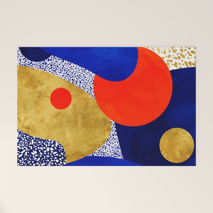 Terrazzo Galaxy Blue Night Yellow Gold Orange Welcome Mat
