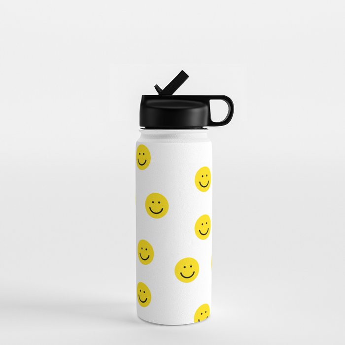 Smiley Faces White Yellow Happy Simple Smiley Pattern Smile Face Kids Nursery Boys Girls Decor Water Bottle