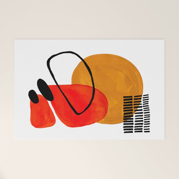 Mid Century Modern Abstract Vintage Pop Art Space Age Pattern Orange Yellow Black Orbit Accent Welcome Mat