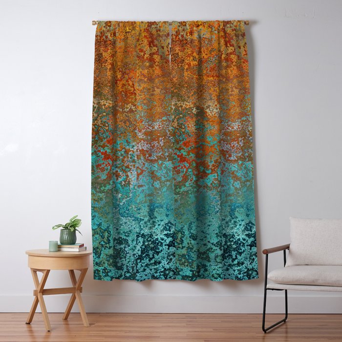 Vintage Copper And Teal Rust Window Curtain