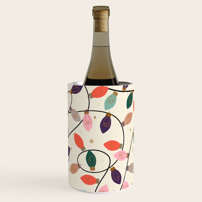 Whimsical Festive String Lights Seamless Pattern Wine Chiller