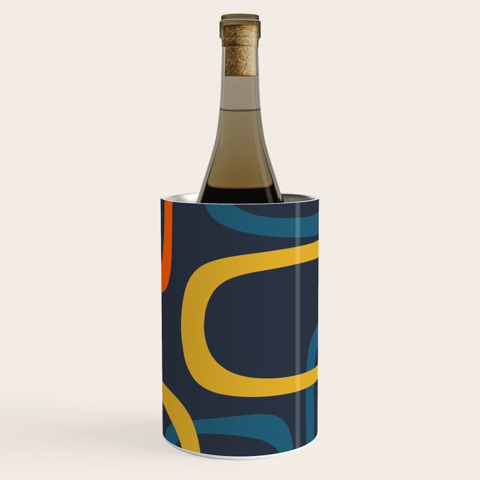 Fine Loops Mid Century Modern Pattern Blue Orange Mustard Wine Chiller