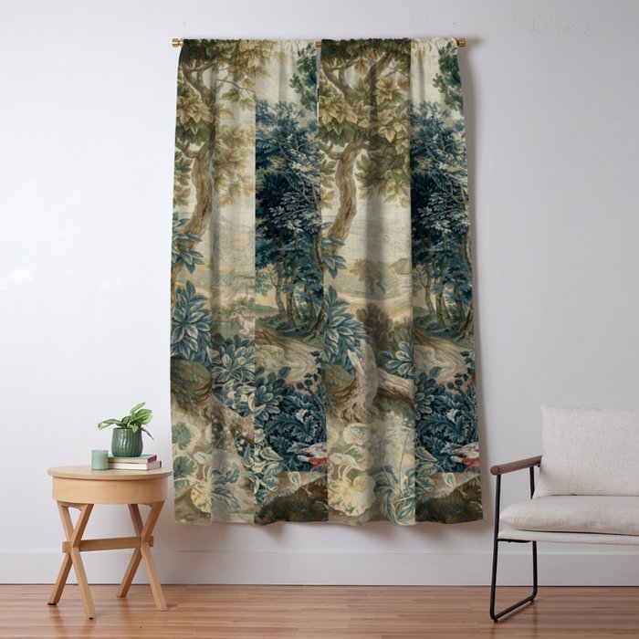 Antique 18th Century Flemish Verdure Tapestry Window Curtain
