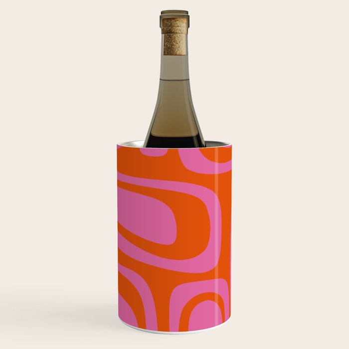 Palm Springs Retro Abstract Pattern In Bright Pink And Orange Red Wine Chiller