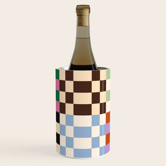 Retro 70s Colorful Patchwork Checkerboard Wine Chiller