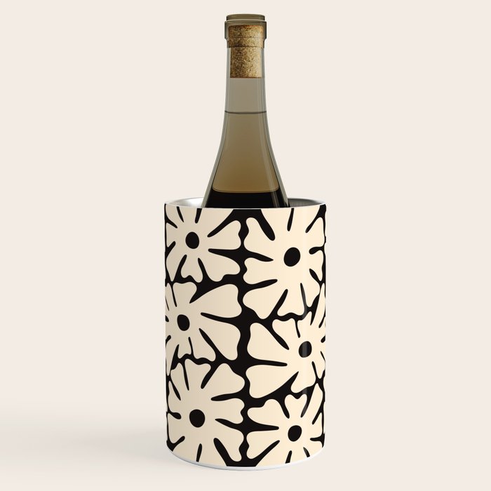 Mid-Century Flowers In Black & White Wine Chiller