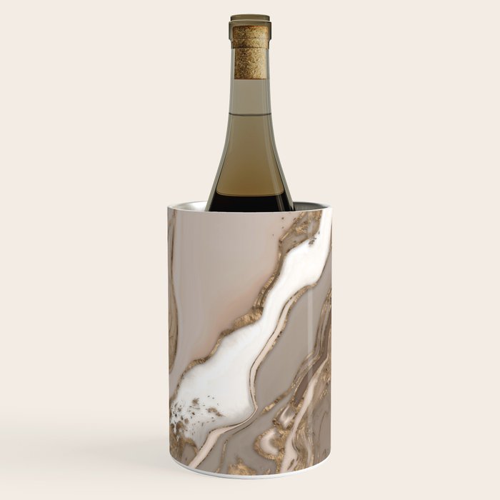 Taupe Marble And Gold Abstract Wine Chiller