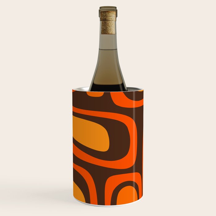 Palm Springs Retro Mid-Century Modern Abstract Pattern In 70s Brown And Orange Wine Chiller