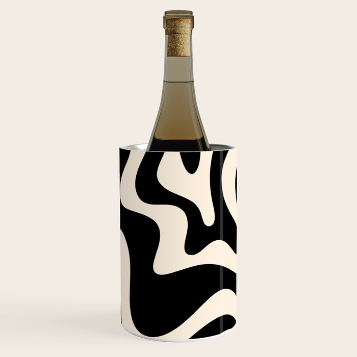 Retro Liquid Swirl Abstract Square 2 In Black And Almond Cream Wine Chiller