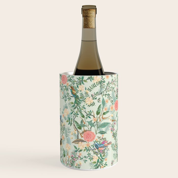 Chinoiserie Mint Green Pink Fresco Floral Garden Oriental Botanical  Wine Chiller