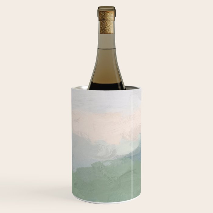 Farmland Sunset Iii - Seafoam Green Mint Black Blush Pink Abstract Nature Land Art Painting Wine Chiller