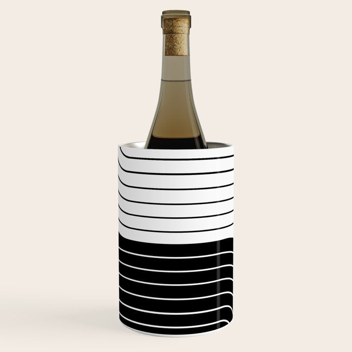 Two Tone Line Curvature Viii Black And White Modern Arch Abstract Wine Chiller