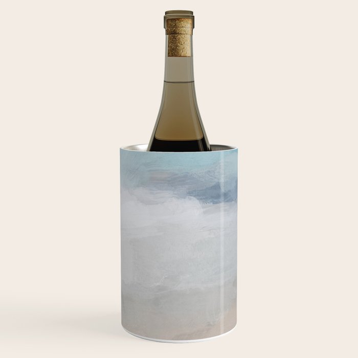 Beach Dream I - Light Aqua Blue Ocean Shore Waves Horizon Sandy Beige Abstract Ocean Painting Wine Chiller
