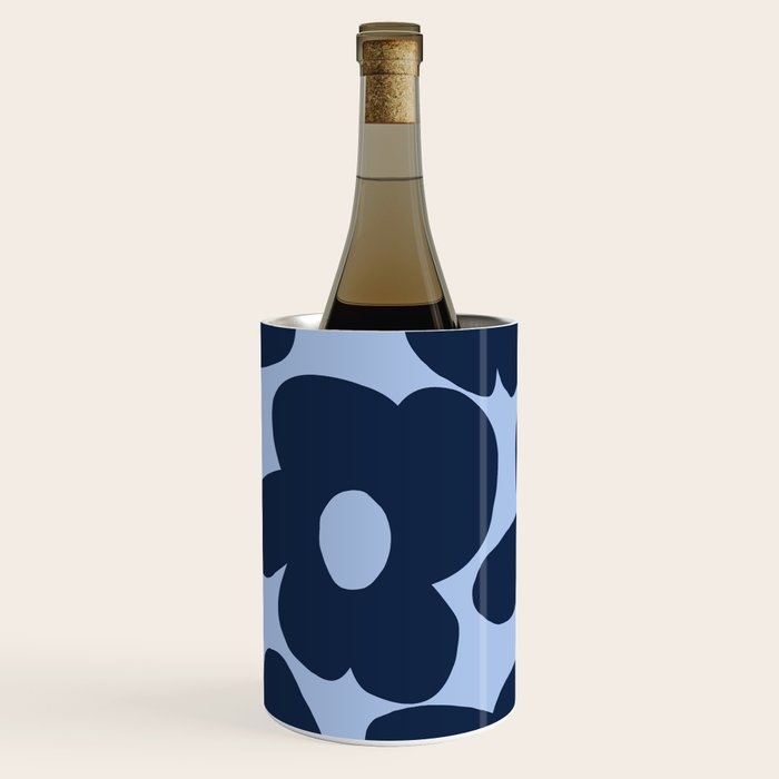 Large Dark Blue Retro Flowers Baby Blue Background #Decor #Homestorie #Buyart Wine Chiller