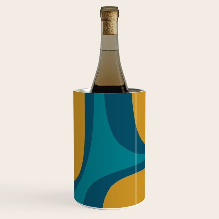 Retro Groove Mustard Teal - Minimalist Mid Century Abstract Pattern Wine Chiller