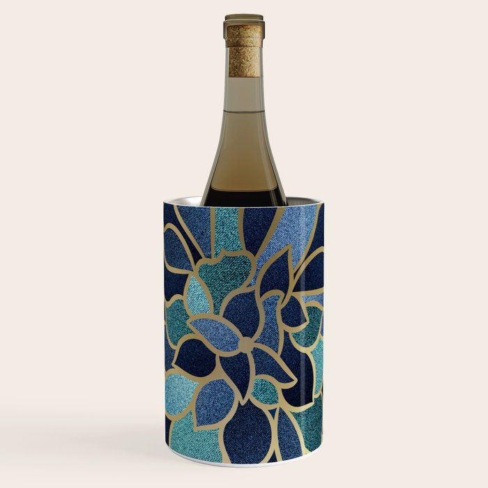 Festive, Floral Prints, Navy Blue, Teal And Gold Wine Chiller